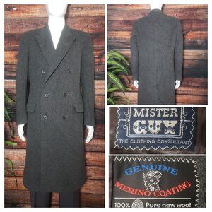 Mister Guy Vintage Rare 100% Wool Overcoat Made In England Gray Coat 42R